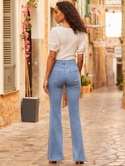 Sosandar Blue Crease Front Flare Jeans - Image 2 of 3