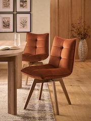 Set of 2 Soft Velvet Rust Brown Lucca Swivel Dining Chairs - Image 1 of 9