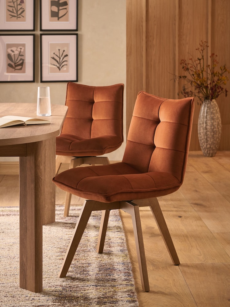 Set of 2 Soft Velvet Rust Brown Lucca Swivel Dining Chairs - Image 1 of 9