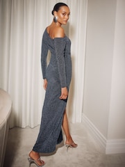 Lipsy Long Sleeve Off The Shoulder Gathered Waist Maxi Dress - Bild 3 von 4