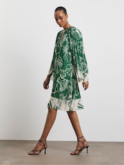 Joanna Hope Green Pleated Sleeve Shirt Dress - Image 1 of 4