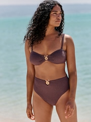 B by Ted Baker Lurex High Leg Bikini Chocolate Brown Briefs - Image 1 of 4