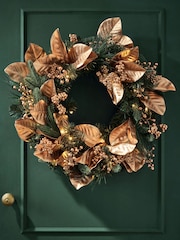 Gold Leaf Lit Christmas Wreath - Image 1 of 3
