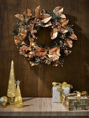 Gold Leaf Lit Christmas Wreath - Image 2 of 3