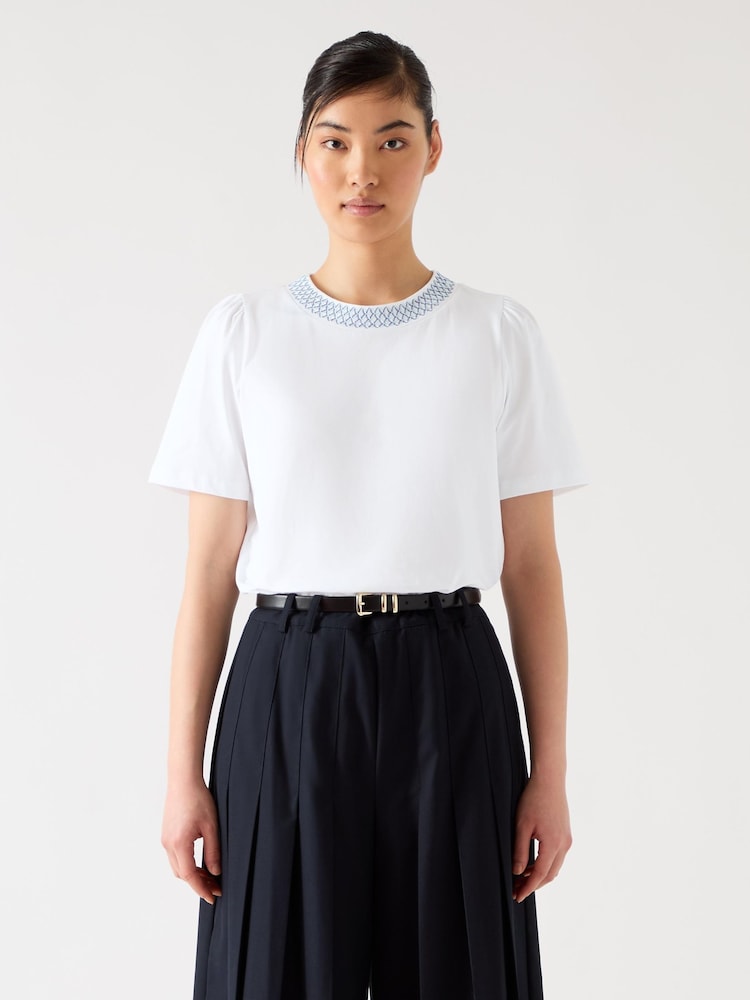 LK Bennett White Astrid Stitch 100% Cotton Jersey Top - Image 1 of 3