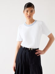 LK Bennett White Astrid Stitch 100% Cotton Jersey Top - Image 2 of 3