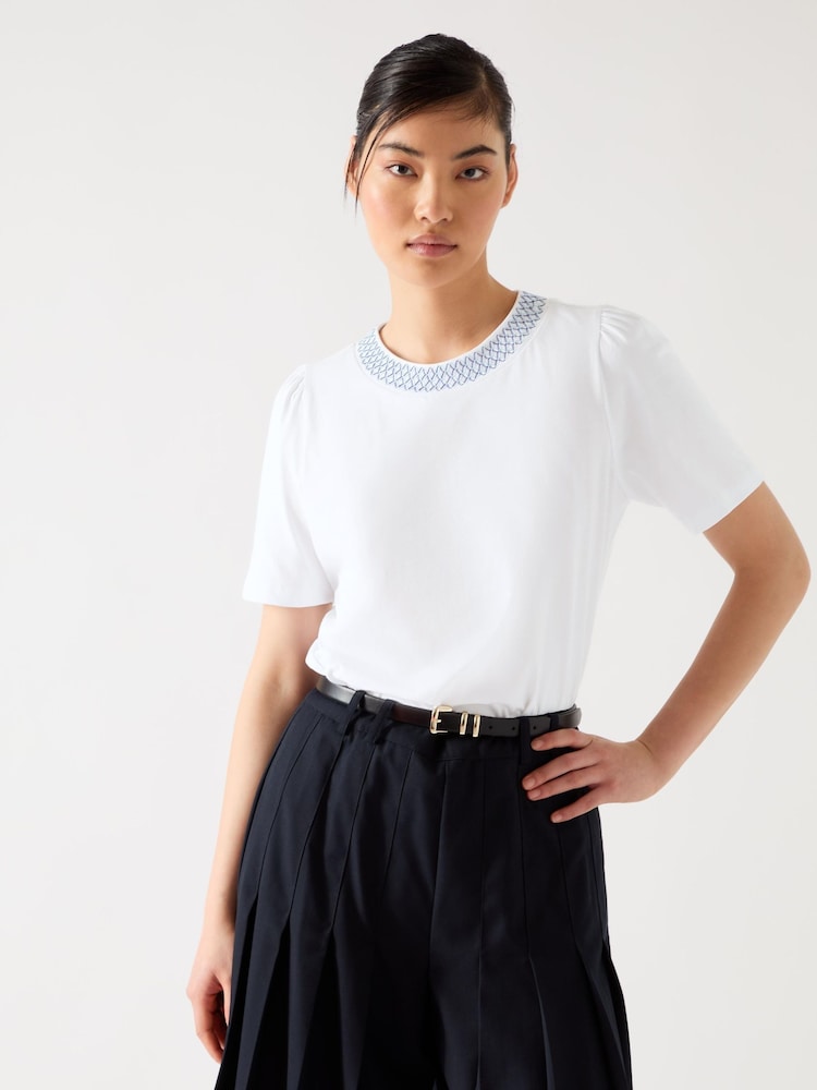LK Bennett White Astrid Stitch 100% Cotton Jersey Top - Image 2 of 3