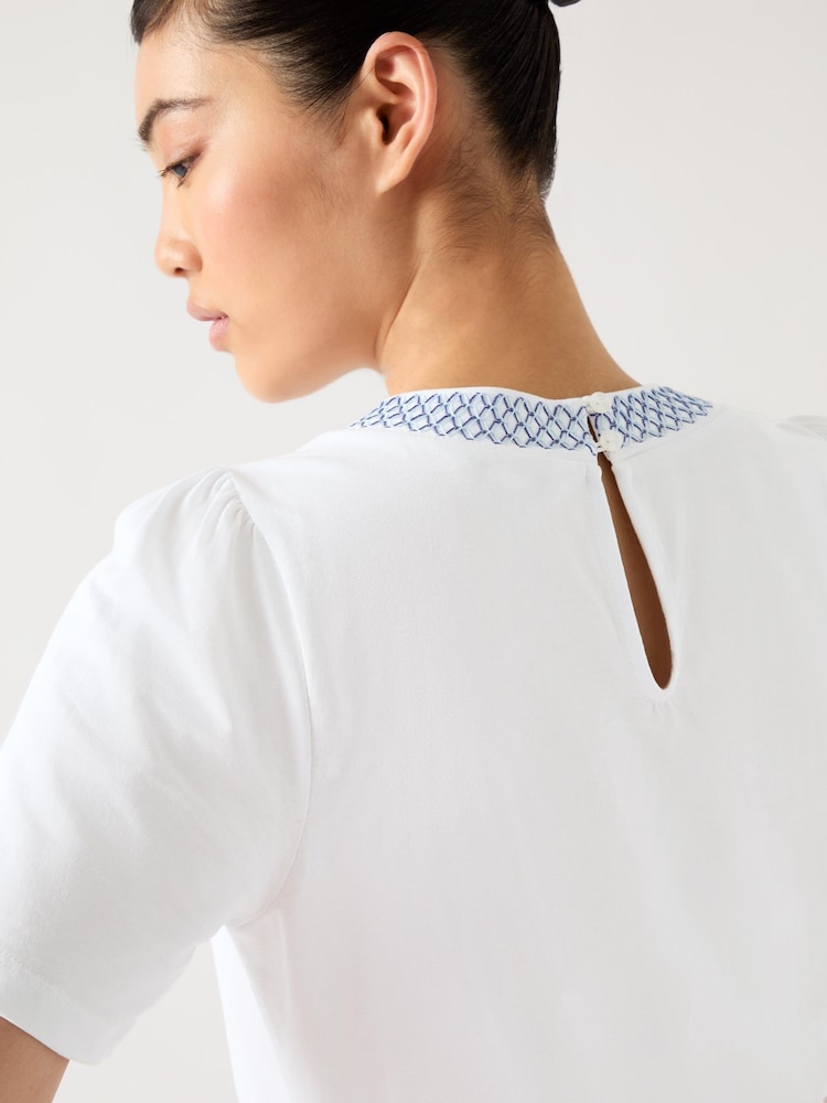 LK Bennett White Astrid Stitch 100% Cotton Jersey Top - Image 3 of 3