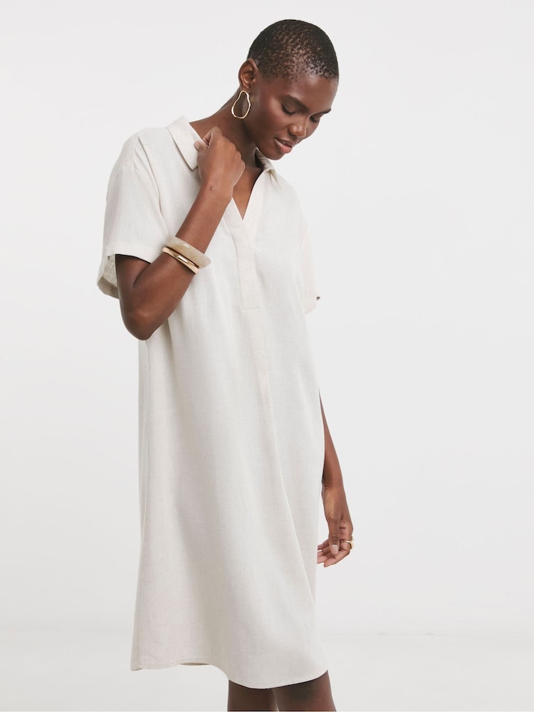 JD Williams Natural Linen Collared Tunic Dress - Image 1 of 4