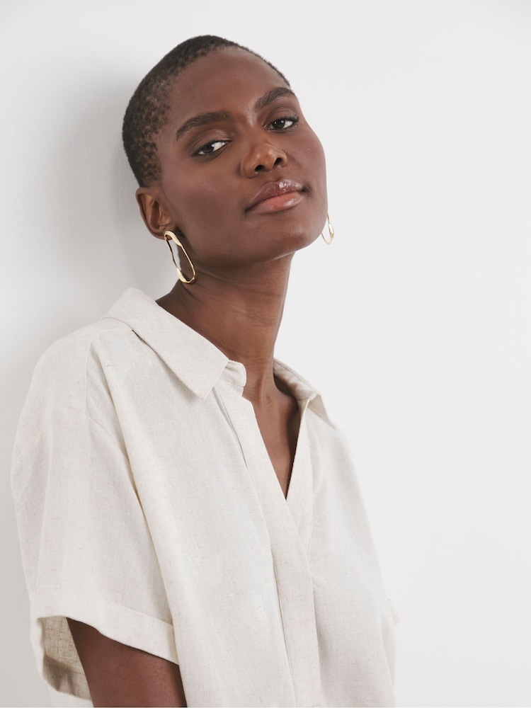 JD Williams Natural Linen Collared Tunic Dress - Image 4 of 4