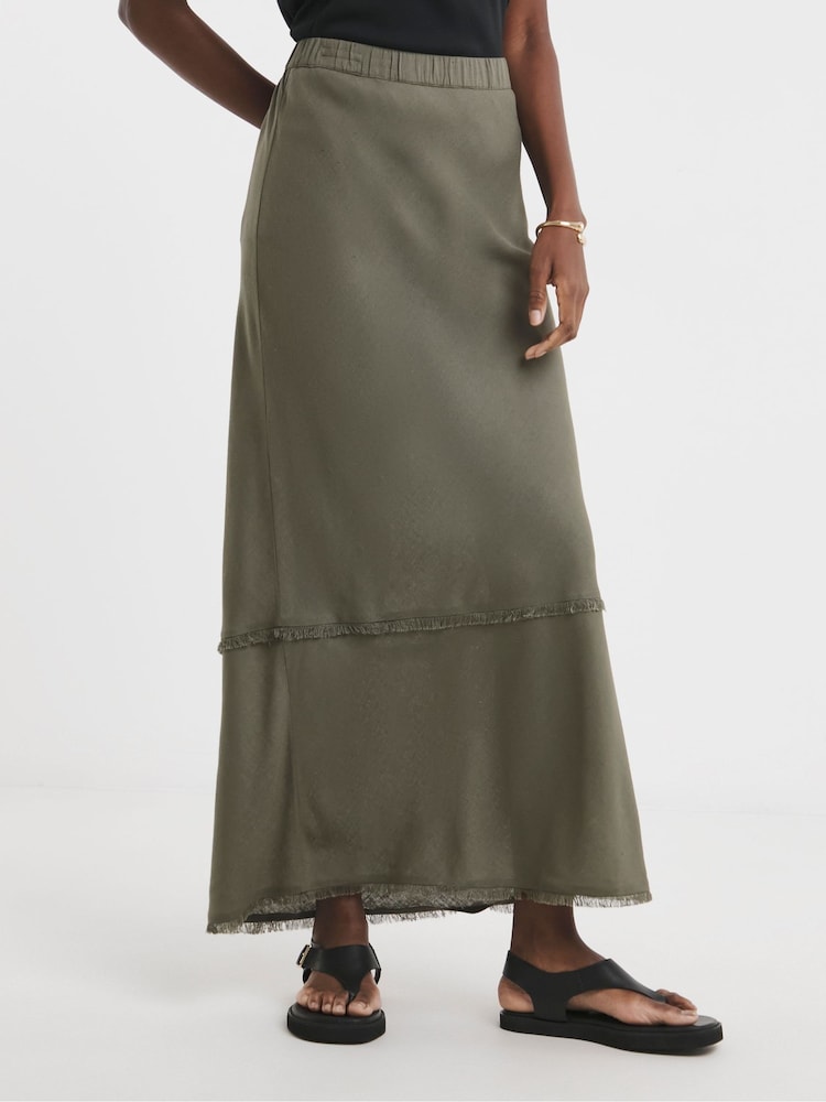 JD Williams Green Linen Frayed Maxi Skirt - Image 2 of 4