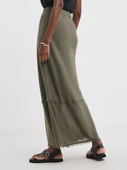 JD Williams Green Linen Frayed Maxi Skirt - Image 4 of 4