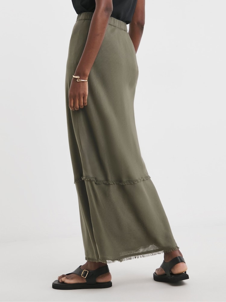 JD Williams Green Linen Frayed Maxi Skirt - Image 4 of 4