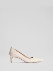 LK Bennett Natural Ava Trench Moire Pointed Kitten Heel Courts - Image 1 of 5