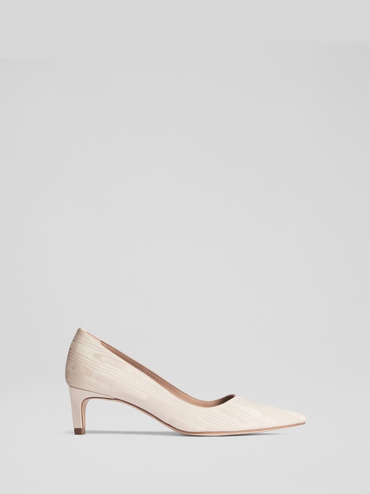 LK Bennett Natural Ava Trench Moire Pointed Kitten Heel Courts - Image 1 of 5