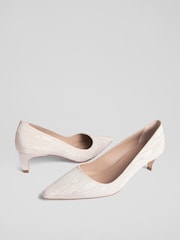 LK Bennett Natural Ava Trench Moire Pointed Kitten Heel Courts - Image 2 of 5