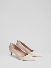LK Bennett Natural Ava Trench Moire Pointed Kitten Heel Courts - Image 3 of 5