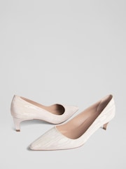 LK Bennett Natural Ava Trench Moire Pointed Kitten Heel Courts - Image 4 of 5