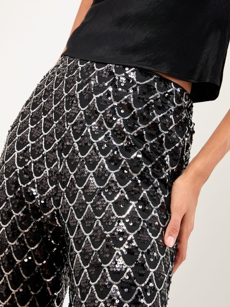 Lipsy Black Scallop Petite Sequin Trousers - Image 2 of 4