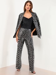 Lipsy Black Scallop Petite Sequin Trousers - Image 3 of 4