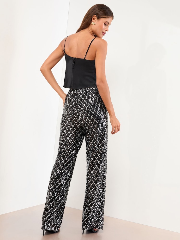 Lipsy Black Scallop Petite Sequin Trousers - Image 4 of 4
