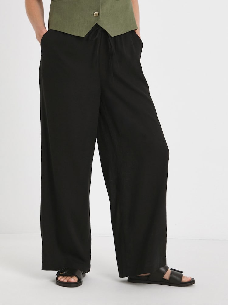 JD Williams Black/chrome Linen Wide Leg Trousers - Image 2 of 4