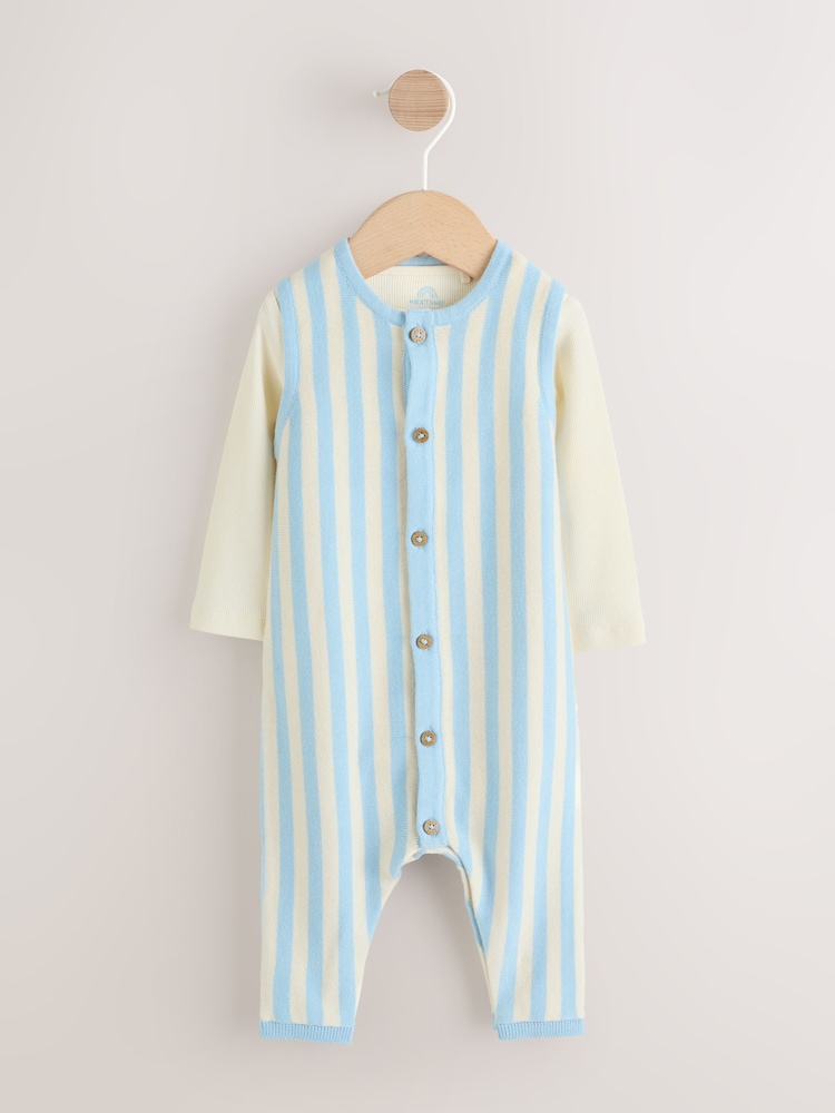 Blue Stripe Baby Knitted Dunagrees and Bodysuit Set (0mths-2yrs) - Image 1 of 11