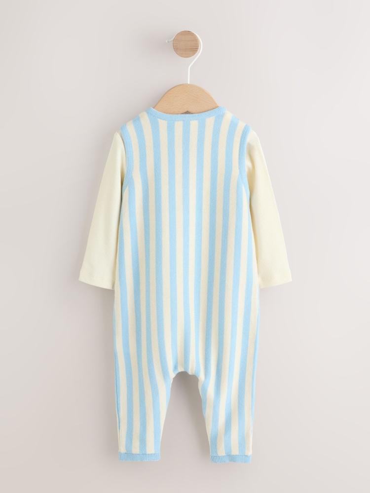 Blue Stripe Baby Knitted Dunagrees and Bodysuit Set (0mths-2yrs) - Image 2 of 11
