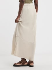 JD Williams Natural Linen Frayed Maxi Skirt - Image 2 of 4