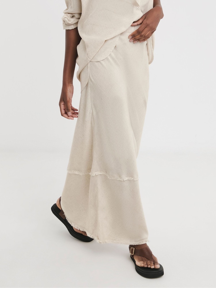 JD Williams Natural Linen Frayed Maxi Skirt - Image 4 of 4