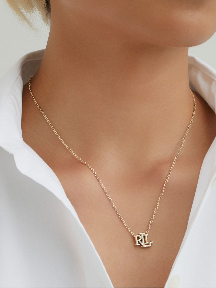 Lauren Ralph Lauren Gold Tone 16 Carded Logo Pendant Necklace - Image 2 of 2