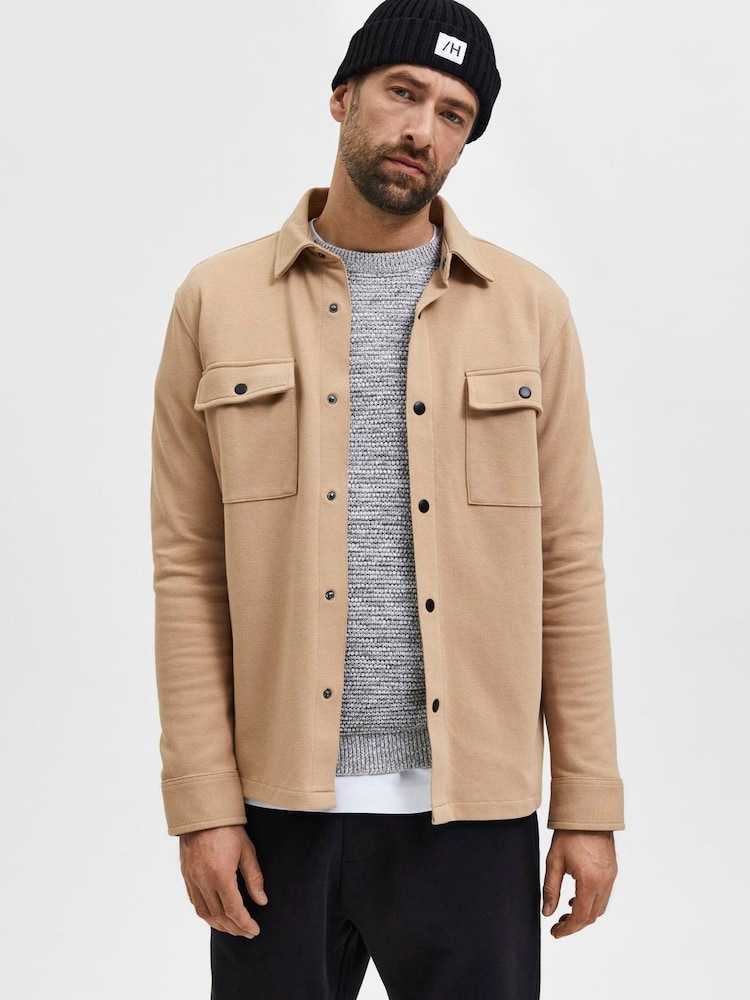 Selected Homme Brown Long Sleeve Jersey Jacket - Image 1 of 4