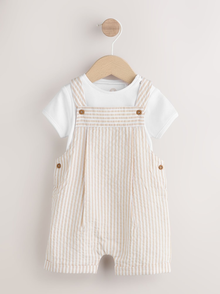 Neutral Stripe Woven Dungaree and Bodysuit Baby Set (0mths-2yrs) - Image 1 of 8 Neutral Stripe Woven Dungaree and Bodysuit Baby Set (0mths-2yrs) - Image 1 of 8