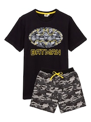 Vanilla Underground Black Mens DC Comics Batman Short Sleeve Long Leg 100% Cotton Pyjamas Set - Image 1 of 6