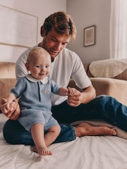 Blue Collared Knit Top and Shorts Baby Set (0mths-2yrs) - Image 1 of 4