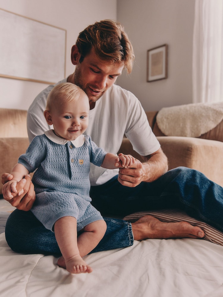 Blue Collared Knit Top and Shorts Baby Set (0mths-2yrs) - Image 1 of 4