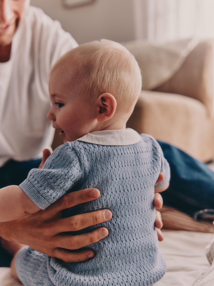 Blue Collared Knit Top and Shorts Baby Set (0mths-2yrs) - Image 4 of 4