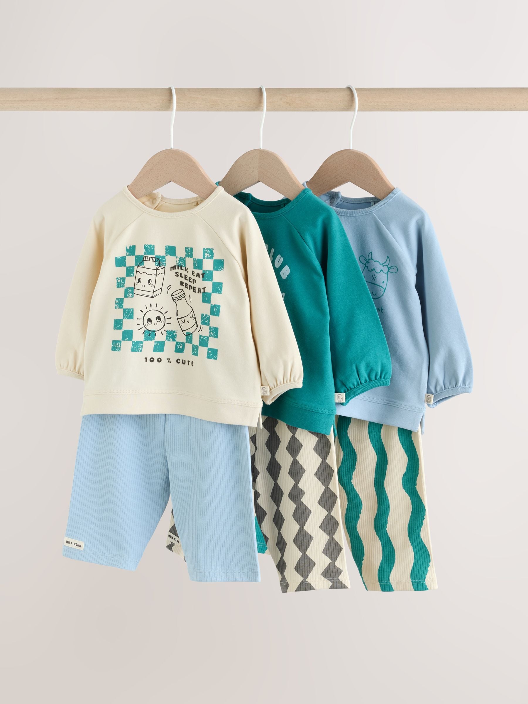 Buy Blue/Green Milk Club Baby Top & Leggings 6 Piece Set (0mths