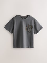 smALLSAINTS Charcoal Grey/Leopard Oversized Orlando Logo Crew Neck T-Shirt - Image 5 of 8