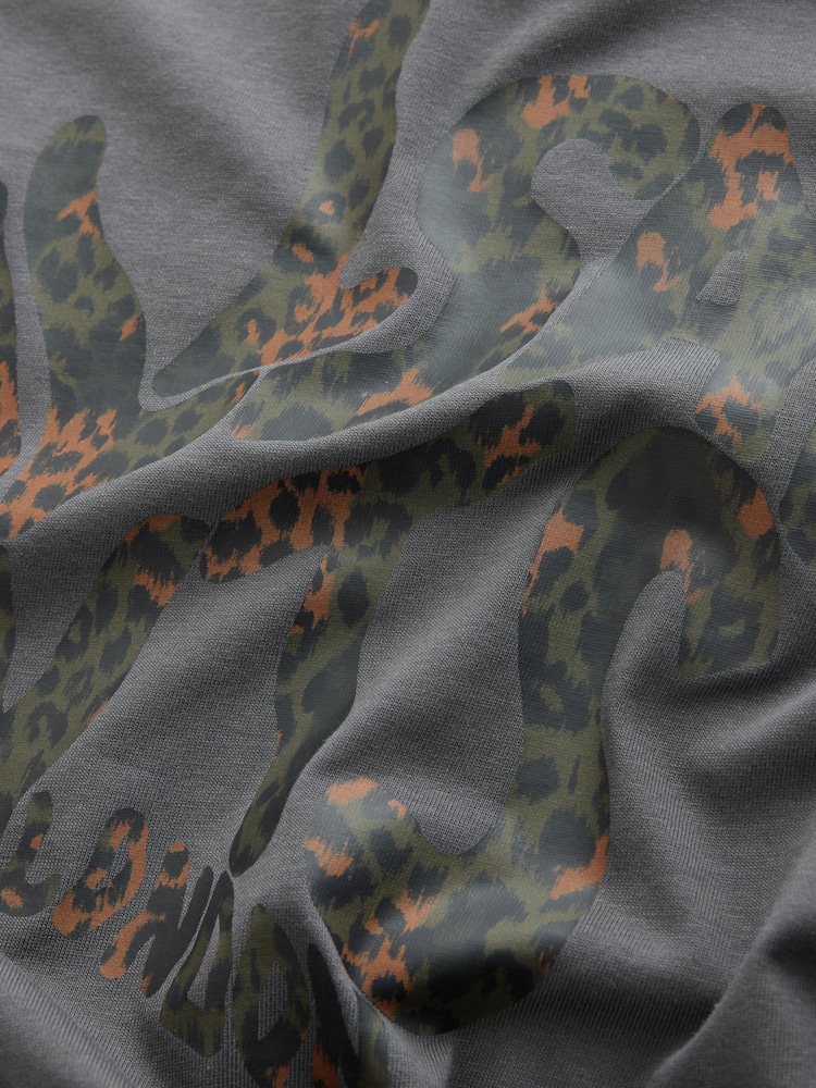 smALLSAINTS Charcoal Grey/Leopard Oversized Orlando Logo Crew Neck T-Shirt - Image 8 of 8