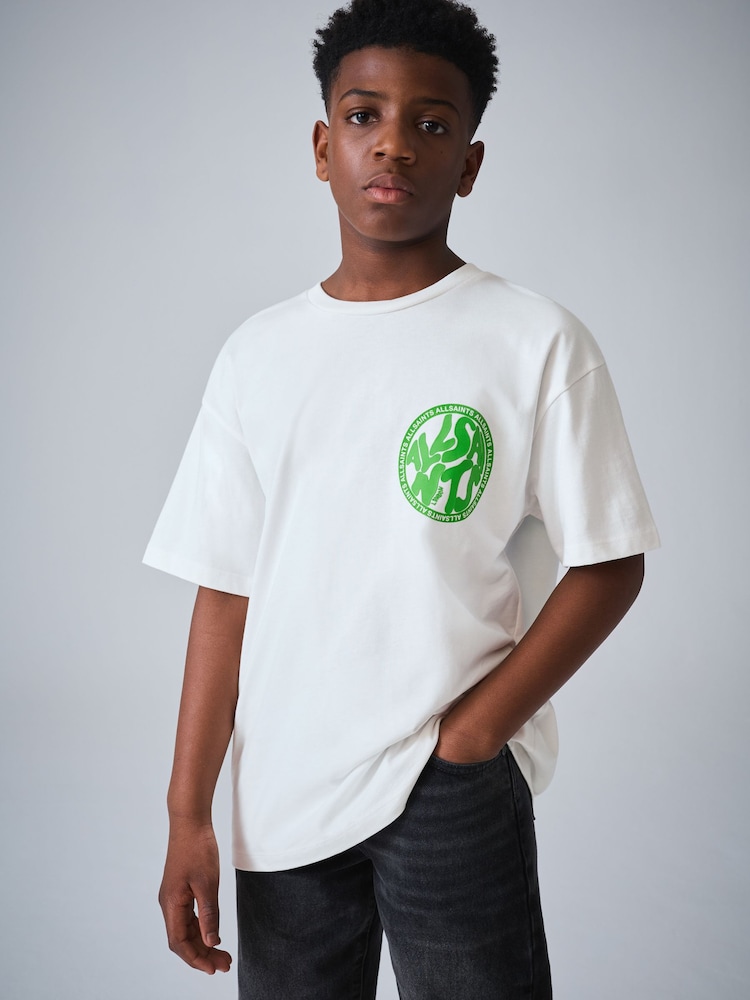 smALLSAINTS White/Green Oversized Distortion Crew Neck Cotton T-Shirt - Image 1 of 9 smALLSAINTS White/Green Oversized Distortion Crew Neck Cotton T-Shirt - Image 1 of 9