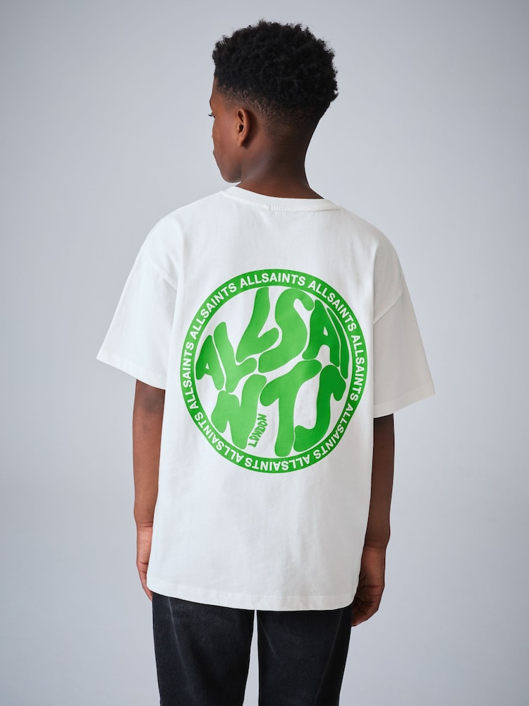 smALLSAINTS White/Green Oversized Distortion Crew Neck Cotton T-Shirt - Image 2 of 9 smALLSAINTS White/Green Oversized Distortion Crew Neck Cotton T-Shirt - Image 2 of 9