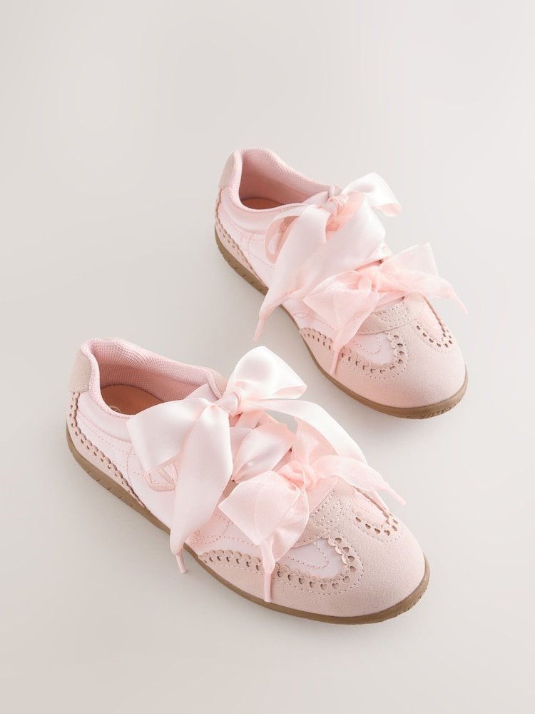 Baker by Ted Baker Pink Satin Gum Sole Ballet Trainers - Image 1 of 5 Baker by Ted Baker Pink Satin Gum Sole Ballet Trainers - Image 1 of 5