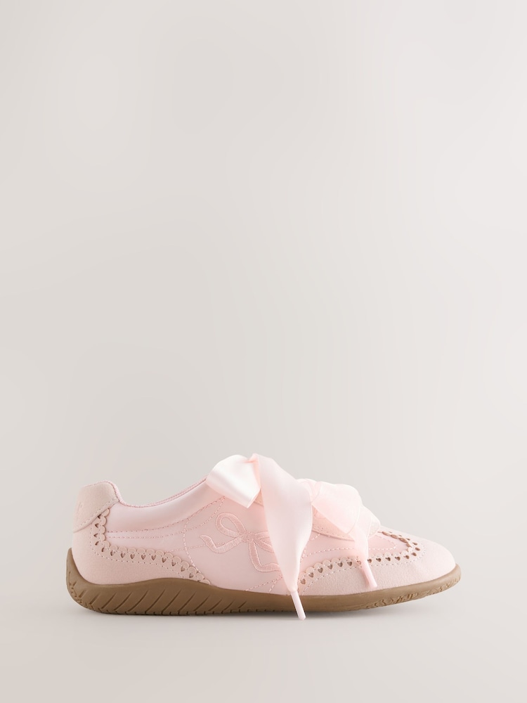 Baker by Ted Baker Pink Satin Gum Sole Ballet Trainers - Image 2 of 5 Baker by Ted Baker Pink Satin Gum Sole Ballet Trainers - Image 2 of 5