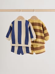 Blau/Rostbraun Streifen - Sweatshirt und Shorts 4 -teiliges Babyset (0Monate–2Jahre) - Bild 2 von 16