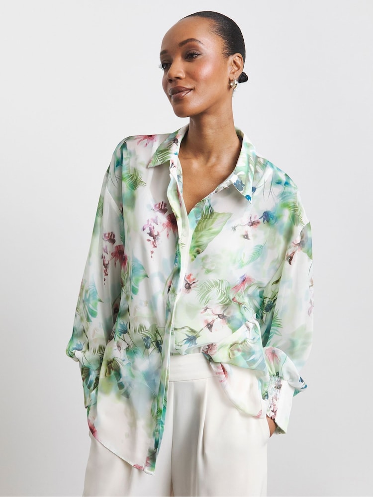 Joanna Hope Green Chiffon Shirt - Image 1 of 4