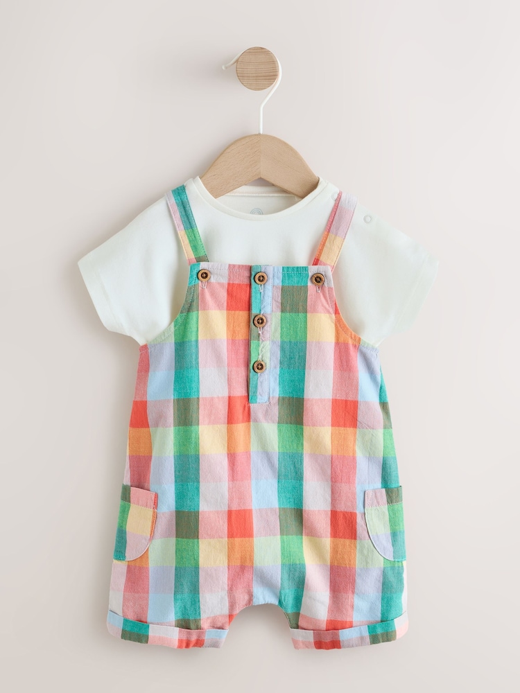 Bright Multi Colour Check Woven Dungaree and Bodysuit Set (0mths-2yrs) - Image 1 of 9