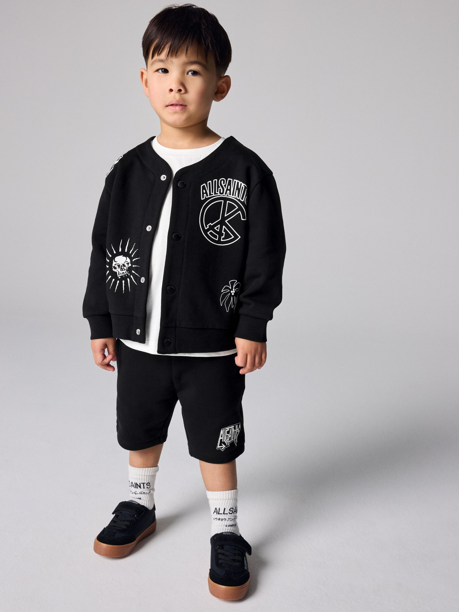 smALLSAINTS Black Motive Jacket T-Shirt and Shorts 3 Piece Set
