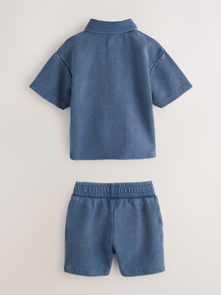 smALLSAINTS Tierra Waffle Polo Shirt and Shorts Set - Imaginea 2 din 9