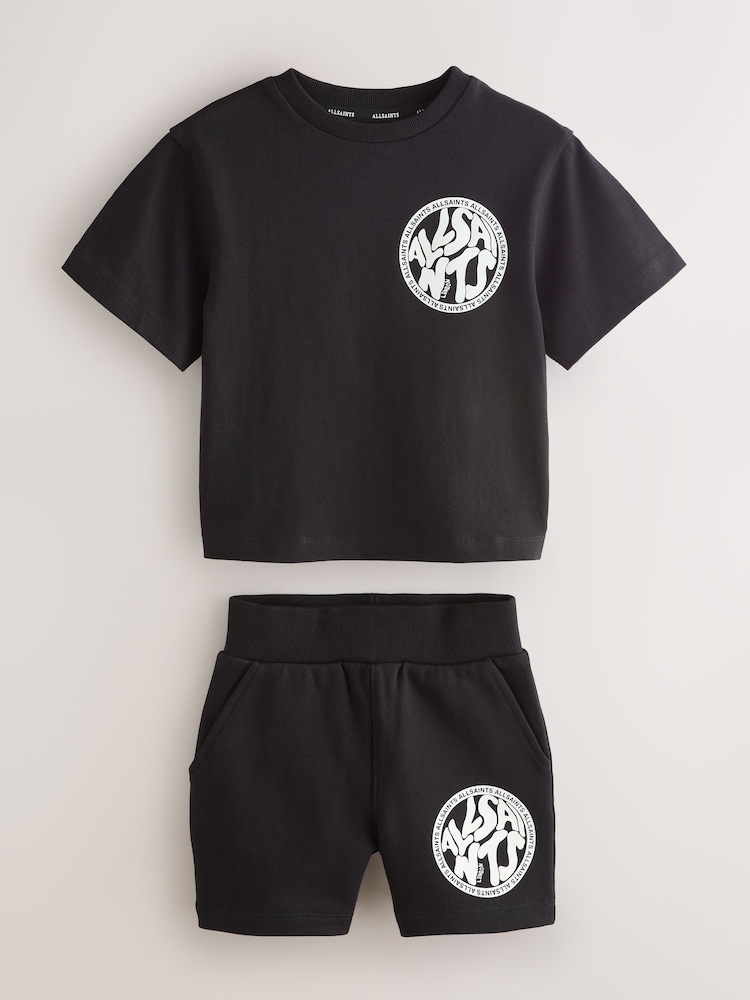 smALLSAINTS Black Distortion T-Shirt and Sweat Shorts Set - Image 1 of 7